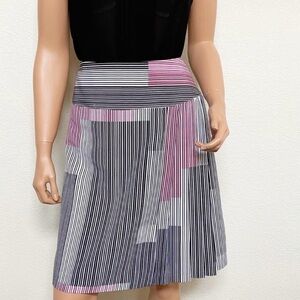 Worthington Striped Pleated Midi Skirt Size:14 Color: black/ pink/white/ stripe